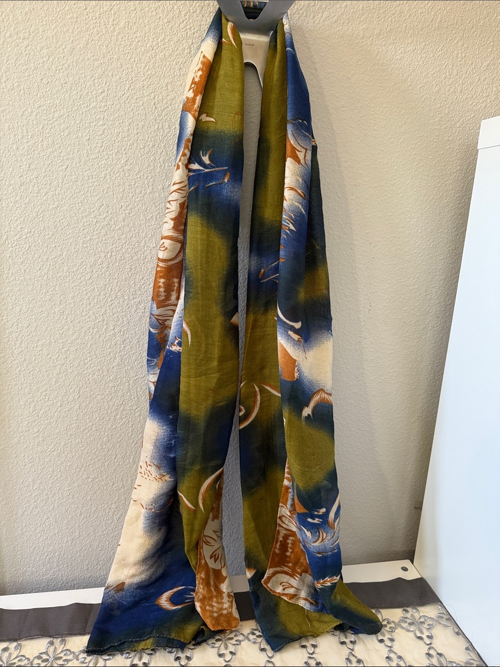 Women’s Olive & Blue neck wrap scarf - cotton summer wear